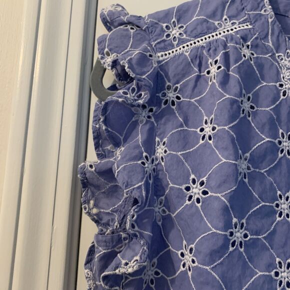 SUNDANCE CATALOG Florina Eyelet Top Size Medium Blue White Flutter Cap Sleeve - Picture 8 of 16